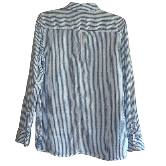 TALBOTS woman's size medium M 100% linen blue white striped button top shirt - Picture 12 of 12